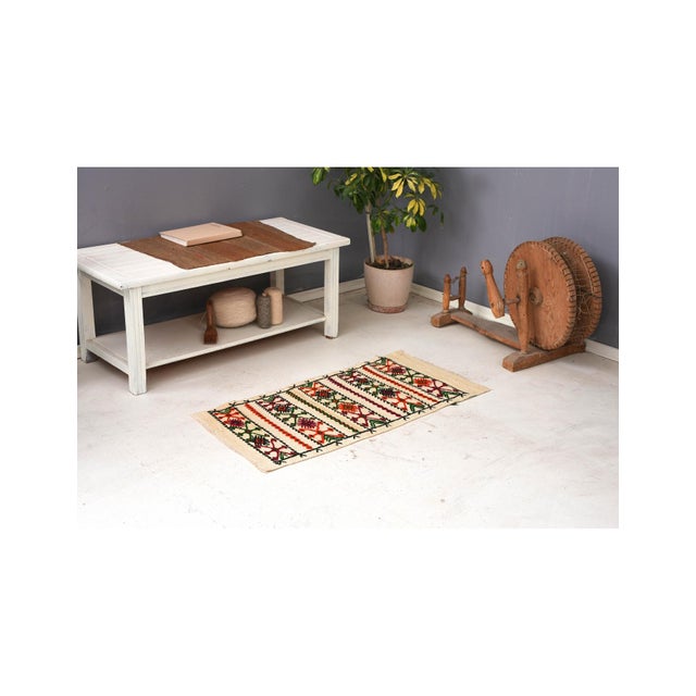 Vintage Embroidered Small Kilim Rug - 1`10″ X 3`11″ Ft. For Sale In Los Angeles - Image 6 of 6