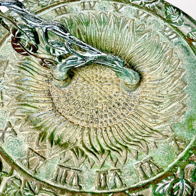 Metal 1950s Vintage English Garden Boho Chic Verdigris Green Cast Iron Sundial. For Sale - Image 7 of 12