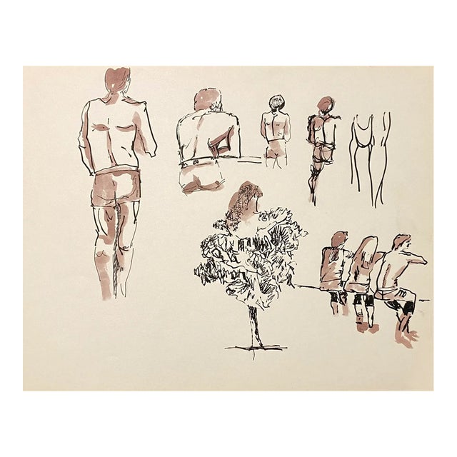 Ron Yrabedra Bathers Watercolor For Sale