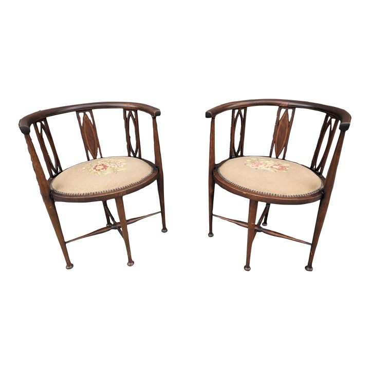 Late 19th Century Arts and Crafts Mahogany Rounded Corner Chairs - a ...