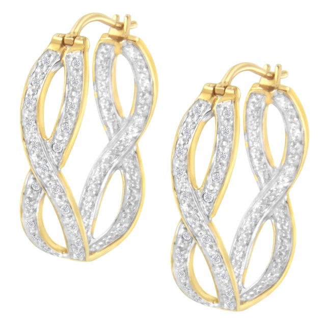 10K Yellow and White Gold 1/4 cttw Diamond Double Infinity Hoop Earrings (I-J Clarity, I1-I2 Color) For Sale - Image 4 of 6