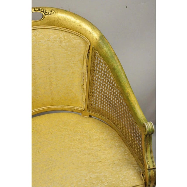 Mid 20th Century Vintage Italian Hollywood Regency Gold Gilt Barrel Back Cane Lounge Chairs, Pair For Sale - Image 5 of 12