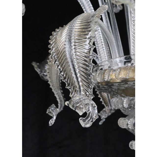 Transparent Large Vintage Clear Six Arm Murano Style Glass Chandelier For Sale - Image 8 of 12