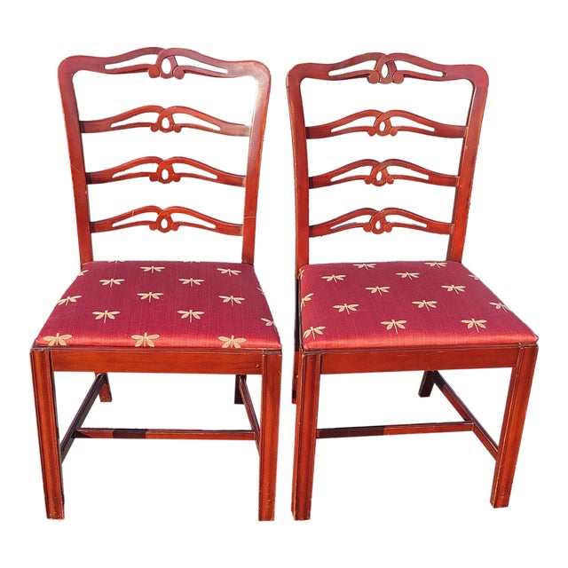 Vintage Pair of 19th Century Style English Chippendale Side Chairs For Sale