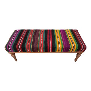 Color Block Boho Kilim Upholstered Bench For Sale