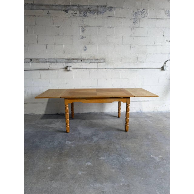 Vintage Danish Oak Expandable Dining Table by Henning Kjærnulf Draw Leaf Table MCM For Sale - Image 4 of 10