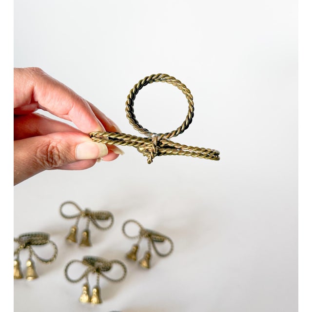 Vintage Brass Tassel Bow Napkin Rings - Set of 6 For Sale - Image 4 of 7