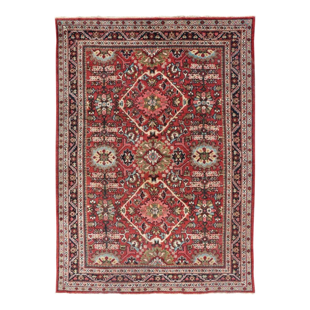 Mid 20th Century Semi Antique Persian Mahal Rug With Medallion Design in Jewel Tones For Sale