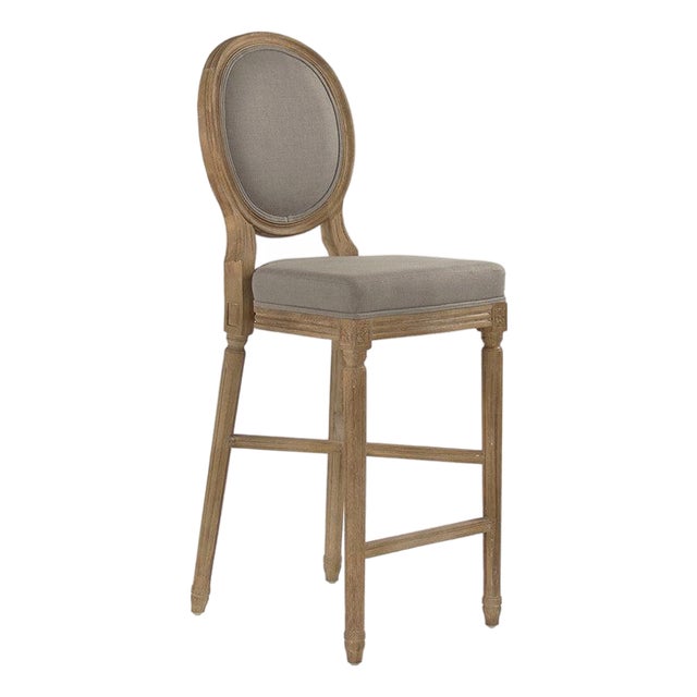 Medallion Louie Bar Stool - Gray Linen / Limed Grey Oak Frame For Sale
