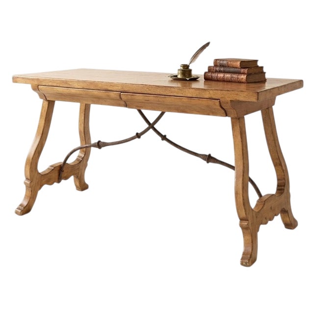 Antique Spanish Writing Desk or Console Table With Iron Stretcher - Circa Early 20th Century For Sale In Saint Louis - Image 6 of 7