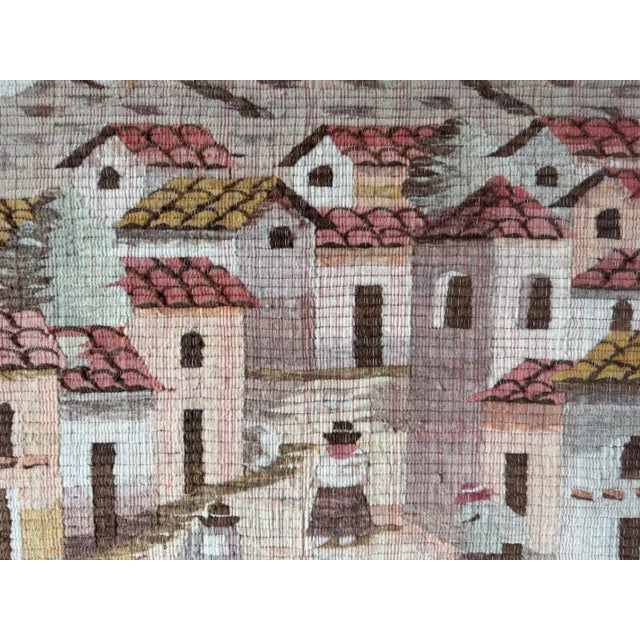 1970s Vintage Hand-Woven Peruvian Folk Art Wool Tapestry Depicting a Village Scene For Sale - Image 5 of 11