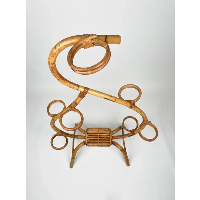 Wood Rattan & Bamboo Flower Stand Plant Holder, Italy, 1960s For Sale - Image 7 of 12