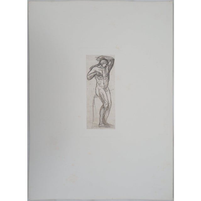 Auguste RODIN (1840-1917) (after) naked man Engraving (gravure taken up at the point) and enhanced with watercolor On...