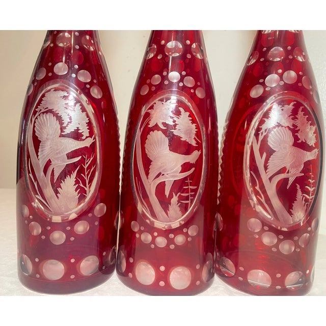 Boho Chic 1920s Set 3 Antique Cut to Clear Czech Bohemian Crystal Glass Liquor Decanter Bottle For Sale - Image 3 of 15