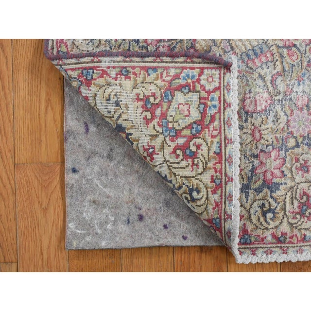 Traditional 1960 Blue Vintage Persian Kerman Worn Down Hand Knotted Pure Wool Mat Rug 1'7"x2'2" For Sale - Image 3 of 6