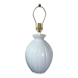 1980s Periwinkle Blue Ceramic Melon Table Lamp Postmodern Fluted Ribbed Statement Lamp For Sale