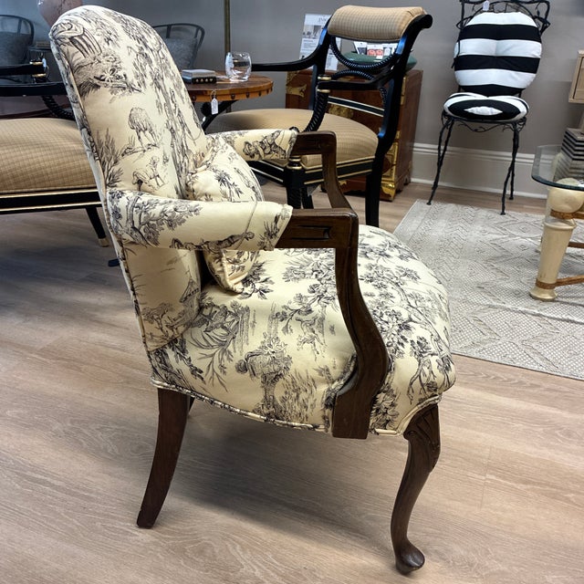 Early 20th Century Early 20th Century Louis XV Style French Toile Arm Chairs (2) With Matching Pillows For Sale - Image 5 of 10