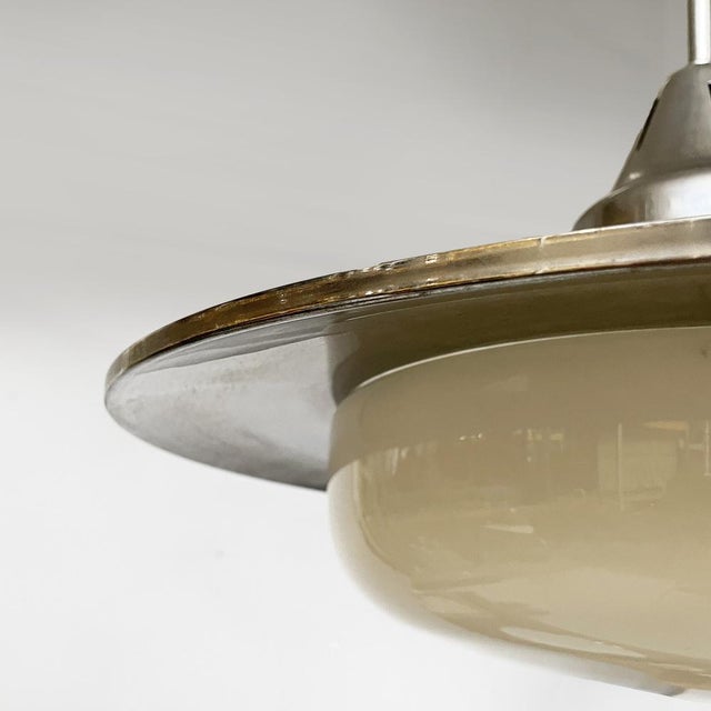 Silver Italian Art Deco Round Pendant in Opaline Glass and Metal, 1930s For Sale - Image 8 of 17
