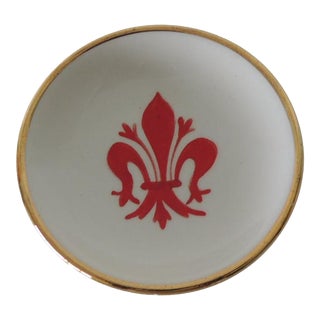 Vintage Fleur-de-Lis Red and Gold Italian Porcelain Trinket Dish For Sale