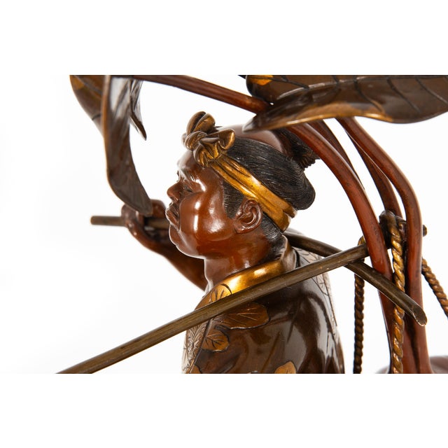 Fine Japanese Meiji Period Bronze Sculpture Okimono of Fire Watchman For Sale - Image 12 of 18