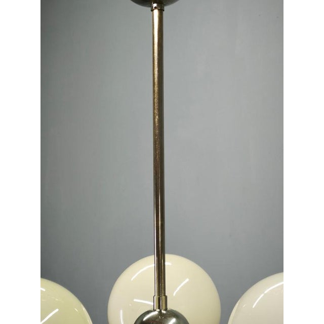 Art Deco Cream Glass and Chrome Chandelier, Czechoslovakia, 1930s For Sale - Image 6 of 12