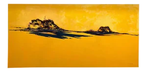 Sunshine Again, Horizontal Yellow Abstract Landscape Painting, Oil on Canvas. 2015