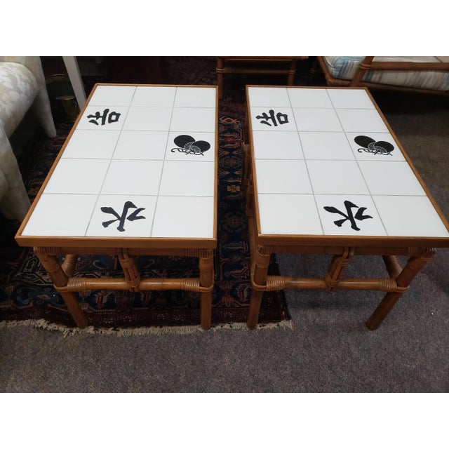 Chestnut 1950s Matching John Wisner Ficks Reed Co. Far Horizons Tile Top End Tables - a Pair For Sale - Image 8 of 8