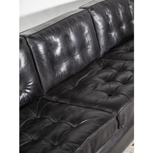 Vintage Three-Seater Sofa in Black Leather with Chrome Frame from Florence Knoll, 1970s For Sale - Image 11 of 12