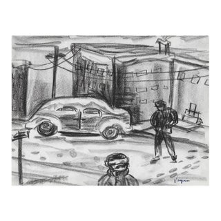 1950s Virginia Spencer Winter Street Scene Drawing For Sale