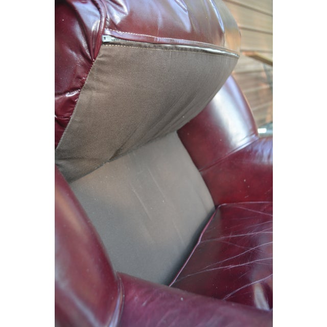 Hancock & Moore Burgundy / Wine Leather Club Arm Chair & Ottoman With Nailhead Trim For Sale - Image 12 of 14