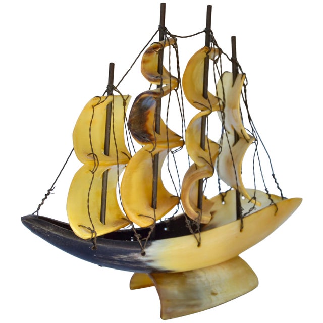 Mid 20th Century Handcrafted Natural-Horn Hues Americana Ship Accent For Sale - Image 4 of 5