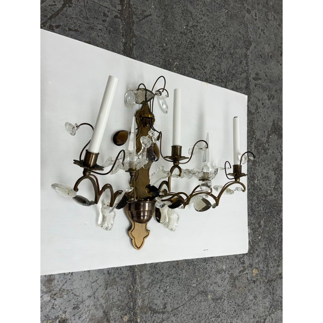 Hollywood Regency Hollywood Regency Crystal Prism Five Light Wall Sconce, Vintage For Sale - Image 3 of 12