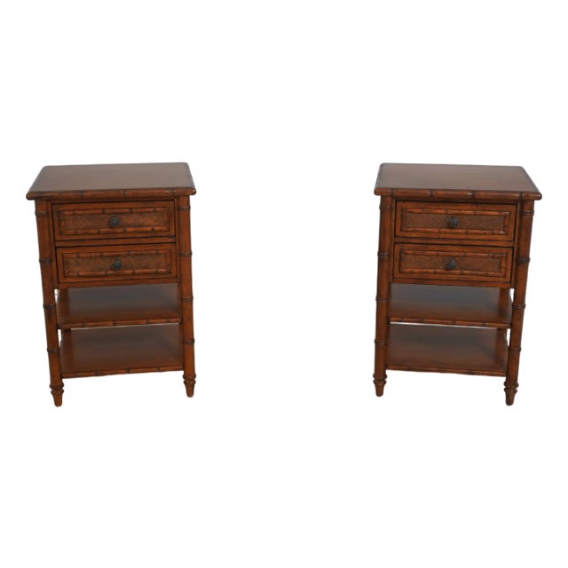1990s Pair of Tommy Bahama Bamboo Form Island Style Nightstands For Sale