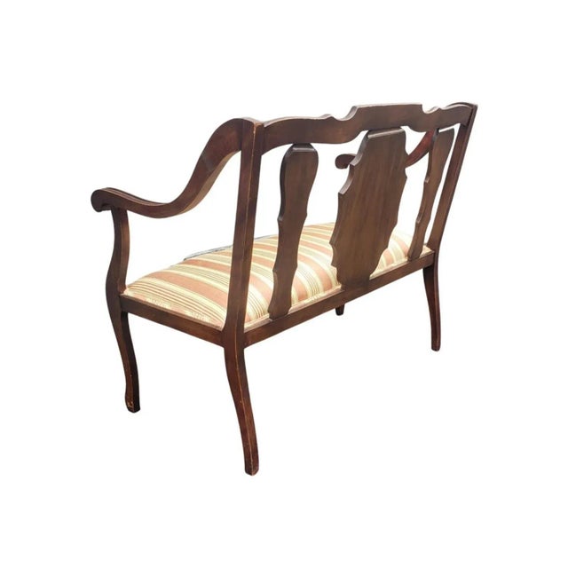 Mid 20th Century 20th Century George III Style Walnut With Inlay and Upholstered Seat Settee For Sale - Image 5 of 11