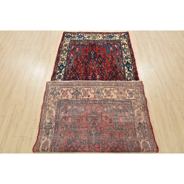 Hamedan Runner 4’4” X 9’10” Red Wool Vintage Tribal Hand-Knotted Oriental Rug For Sale - Image 14 of 15