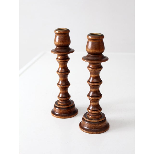 Vintage Modular Wood Candlestick Holders Pair For Sale - Image 11 of 18