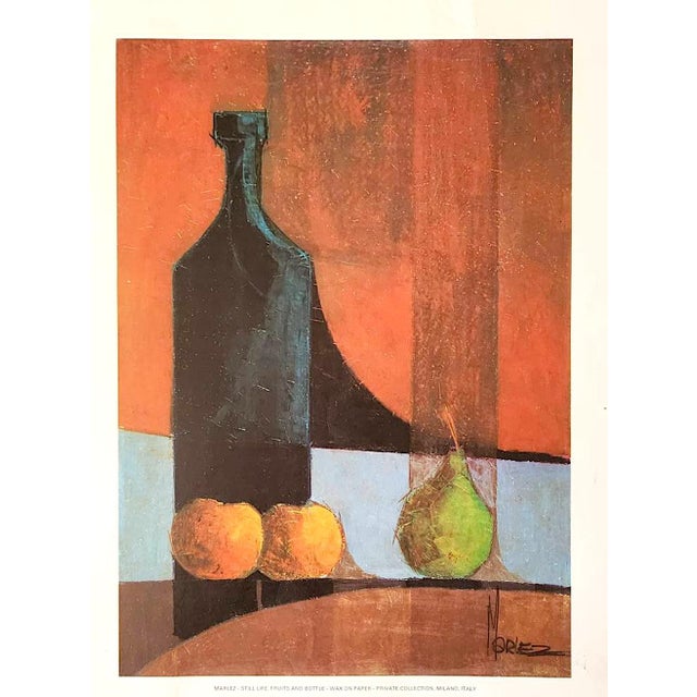 Paper 1970s Still-Life Lithograph Print "Marlez – Still Life Fruits and Bottle – Wax on Paper", Unframed For Sale - Image 7 of 12