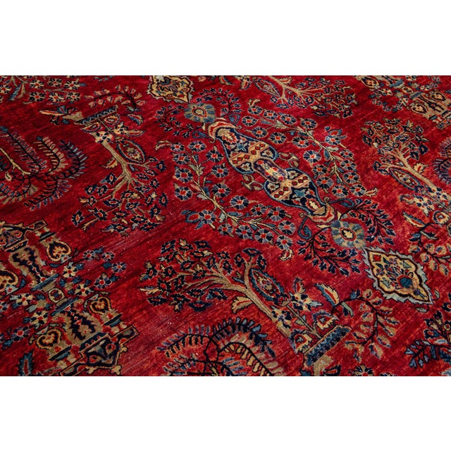Red Antique Persian Sarouk Wool Rug For Sale In New York - Image 6 of 12