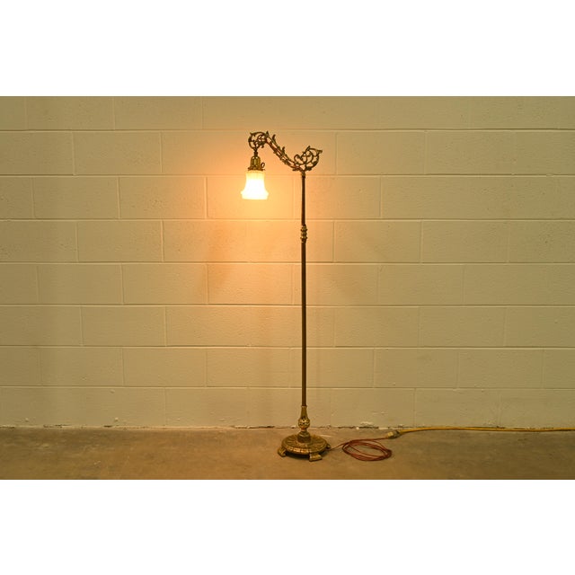 Antique Art Nouveau Brass Bridge Arm Floor Lamp For Sale - Image 10 of 11