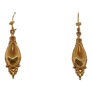 Late 19th Century Victorian 14k Gold Drop Pierced Earrings, 2 Pieces For Sale