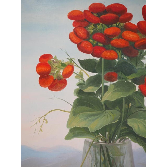 André Quellier, Red Bouquet: The Limestones and the Mountain, Oil on Panel, Framed For Sale - Image 4 of 12