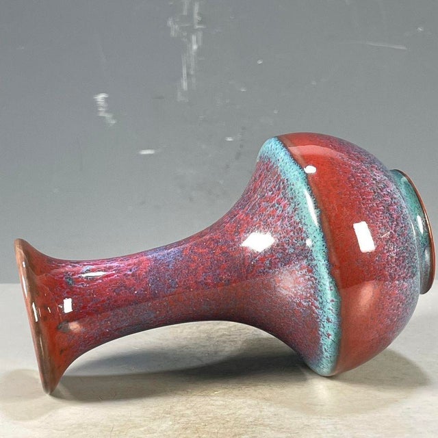 Late 20th Century Chinese Jun Ware Style Flambe Glaze Porcelain Vase - 5.5" Tall For Sale - Image 5 of 7