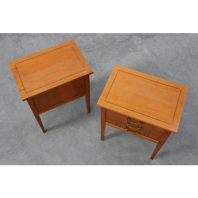 Mid-Century Bedside Tables with Brass Handles, France, 1950s, Set of 2 For Sale - Image 10 of 13