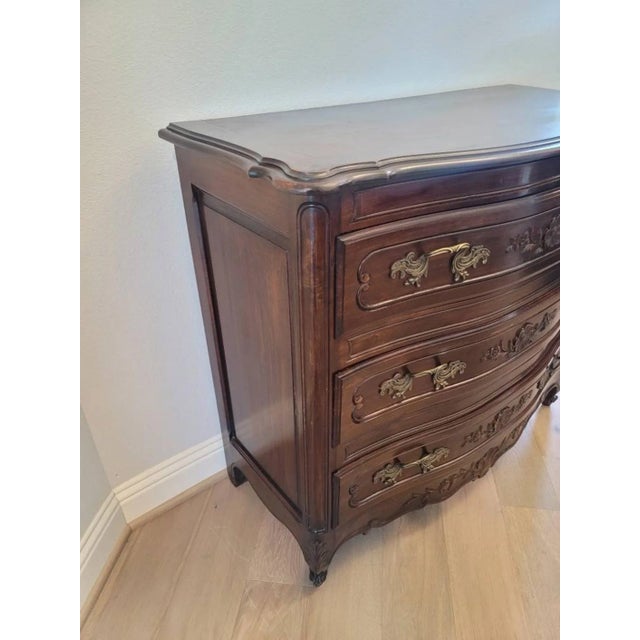 Fine Antique Country French Provincial Louis XV Style Carved Solid Wood & Bronze Chest of Drawers Dresser For Sale In Dallas - Image 6 of 11