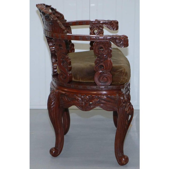 Vintage Chinese Red Lacquered Carved Elm Armchair with Heavy Foliage Detailing For Sale - Image 14 of 18