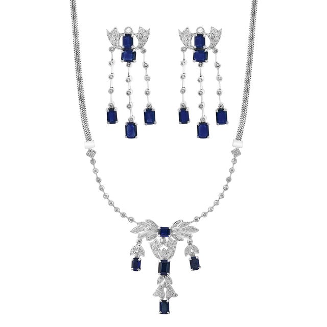 Blue Late 20th Century AGI Natural Blue Sapphire & Diamond Necklace 18 Karat White Gold, Suite, Estate, Set For Sale - Image 8 of 18