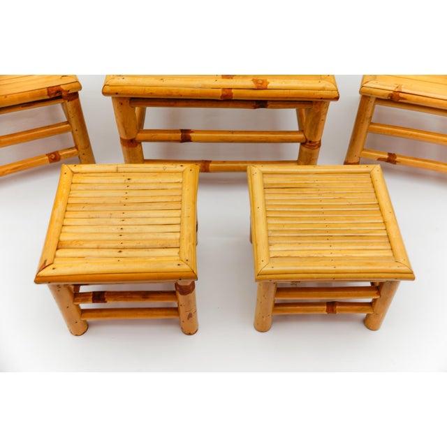 Wood Mid-Century Modern Japanese Bamboo Nesting Tables, Japan, 1950s, Set of 5 For Sale - Image 7 of 11