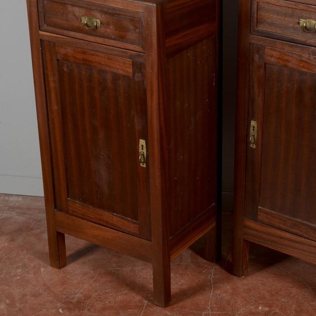Wood Art Nouveau Bedside Tables with Marble Tops, 1890s, Set of 2 For Sale - Image 7 of 18