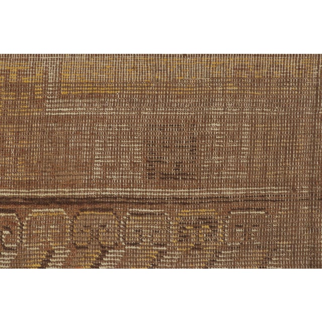1930s Antique Distressed Khotan Rug in Brown & Gold Geometric Design - Rug & Kilim For Sale - Image 5 of 9