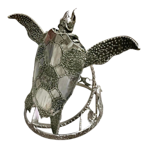 Sea Turtle Sculpture Large Heavy Metal Statue on Display Base Costal Decor